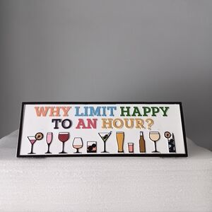 New Spoontiques Happy Hour Beverages Plaque Sign Home Decor White Glasses 8"